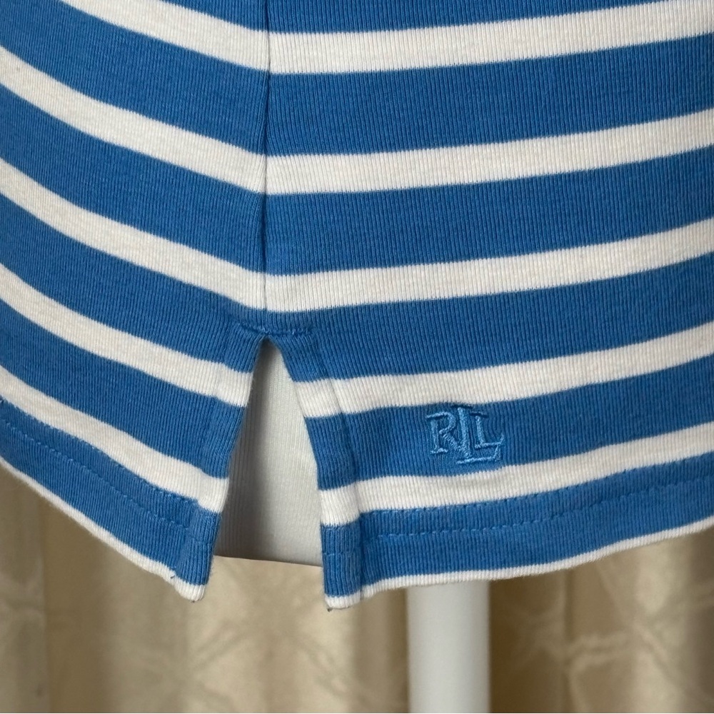 Lauren Ralph Lauren blue and white Striped Stretch Cotton Boatneck Top M - Picture 6 of 15